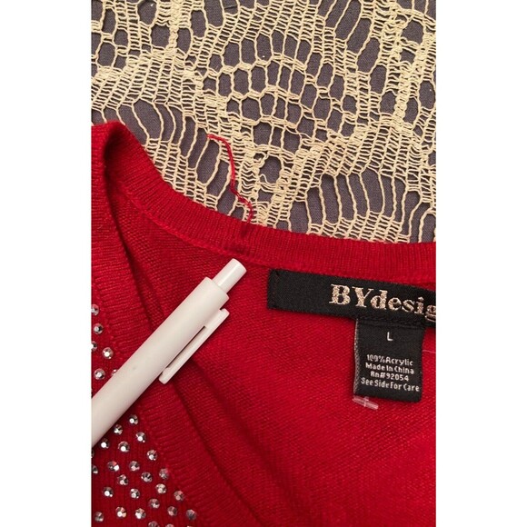 Vintage Y2K Sweater 2000s Red Sparkle Holiday Festive Cocktail Party Size Medium - Picture 6 of 7